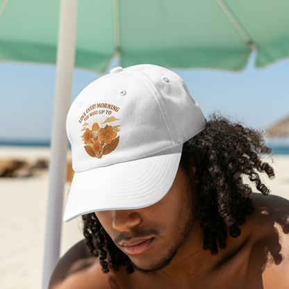 Love Every Morning You Wake Up To Inspirational Hat – Sunrise & Kohleria Flower Cap | OFAPOD Love & Unity Collection