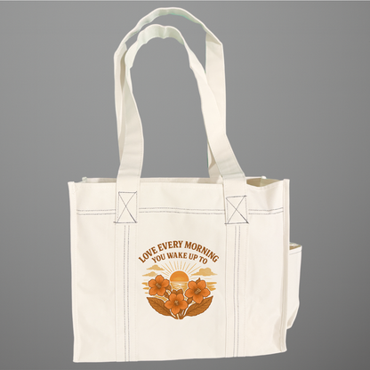 Love Every Morning You Wake Up To Inspirational Accessory – Sunrise & Kohleria Flower Tote Bags | OFAPOD Love & Unity Collection